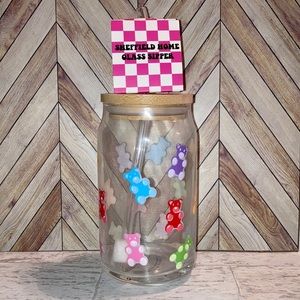Sheffield Home Gummy Bear Glass Sipper Libbey Beer Can Coffee Glass Bamboo Lid